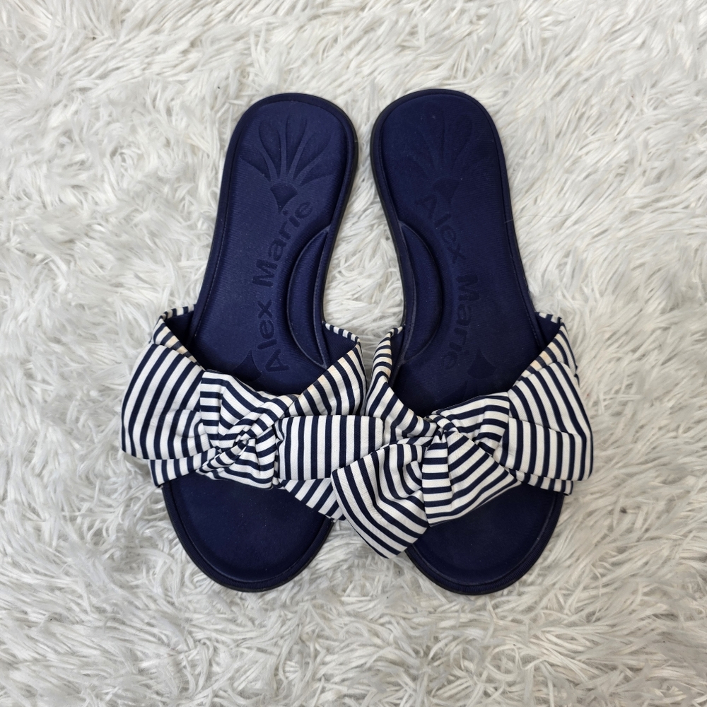 Alex marie Navy and white striped bow slides sz 9